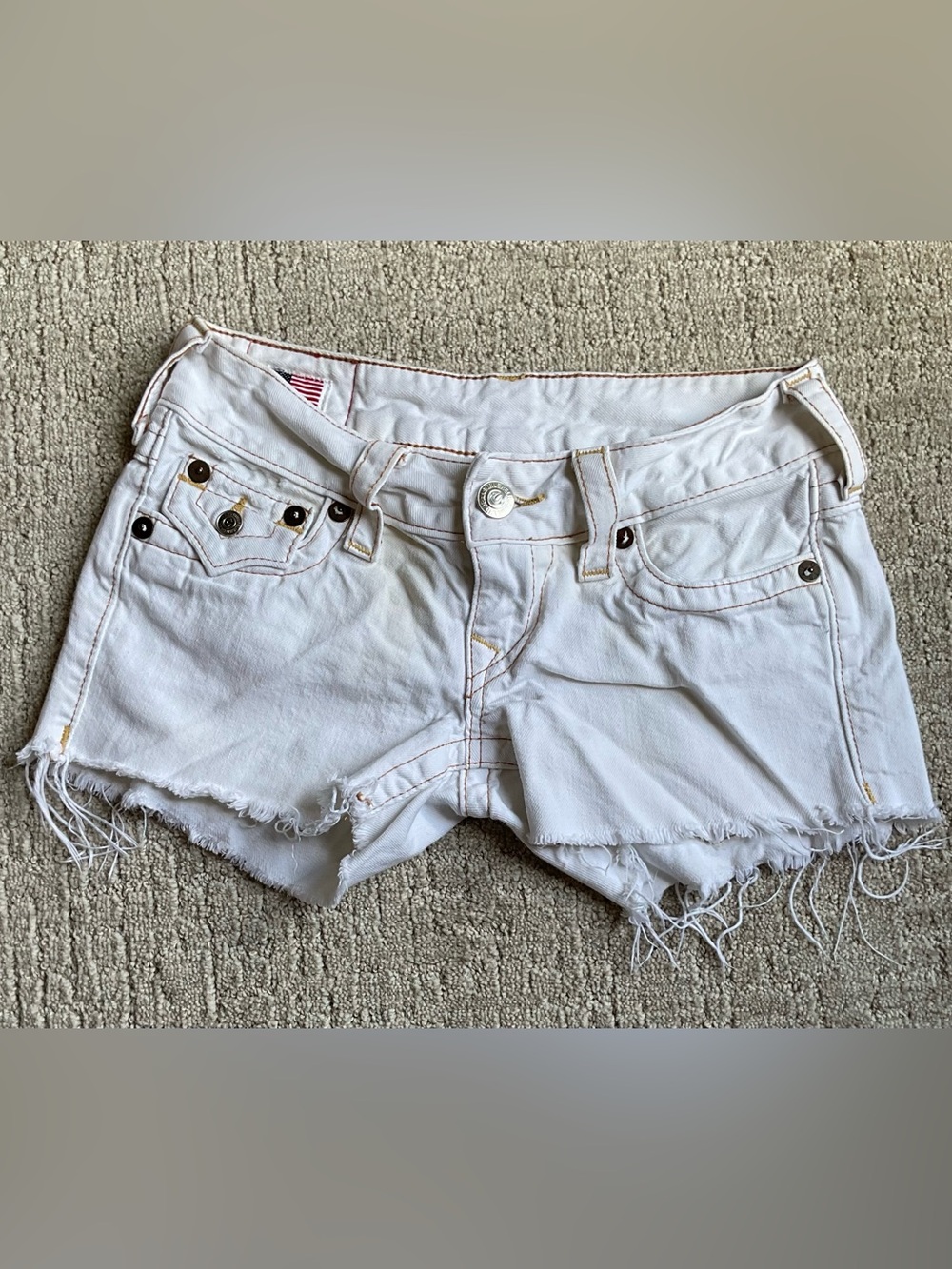 True Religion KEIRA (rare) White Distressed Denim Cutoff Shorts